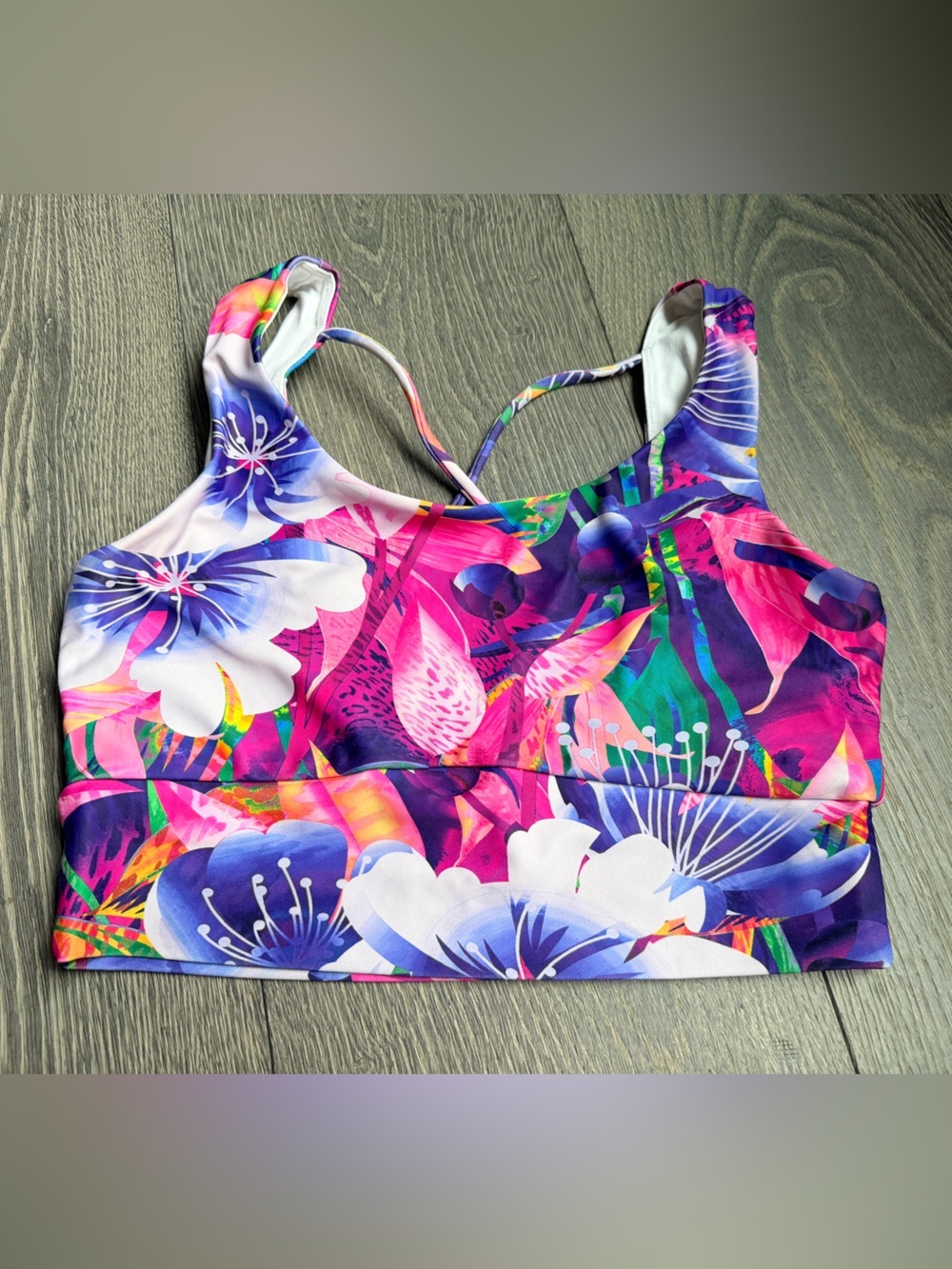 Exotica ExoticAthletica Tropical Floral  Performance Scoop Neck Comfort Crop Top